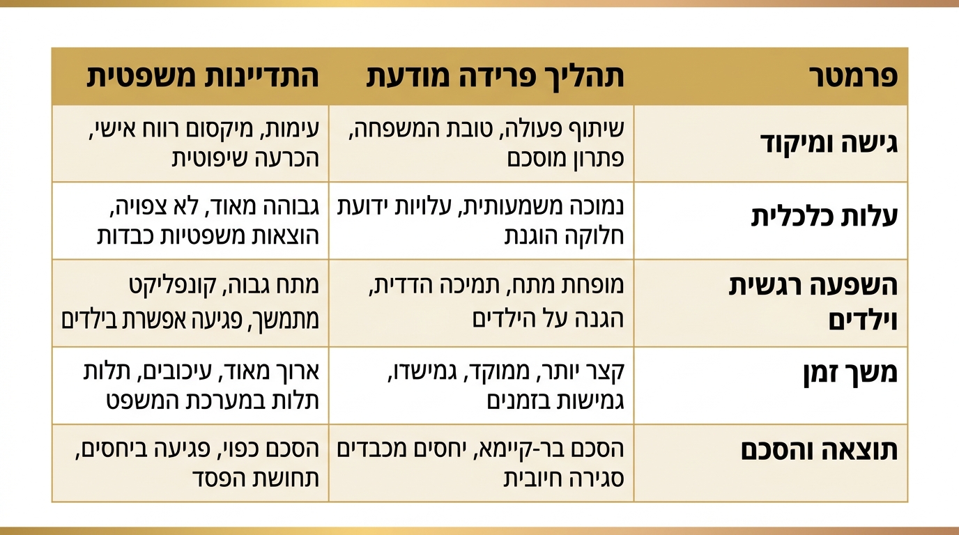 חיסכון בזמן ועלויות בפרידה מודעת לעומת הליך משפטי