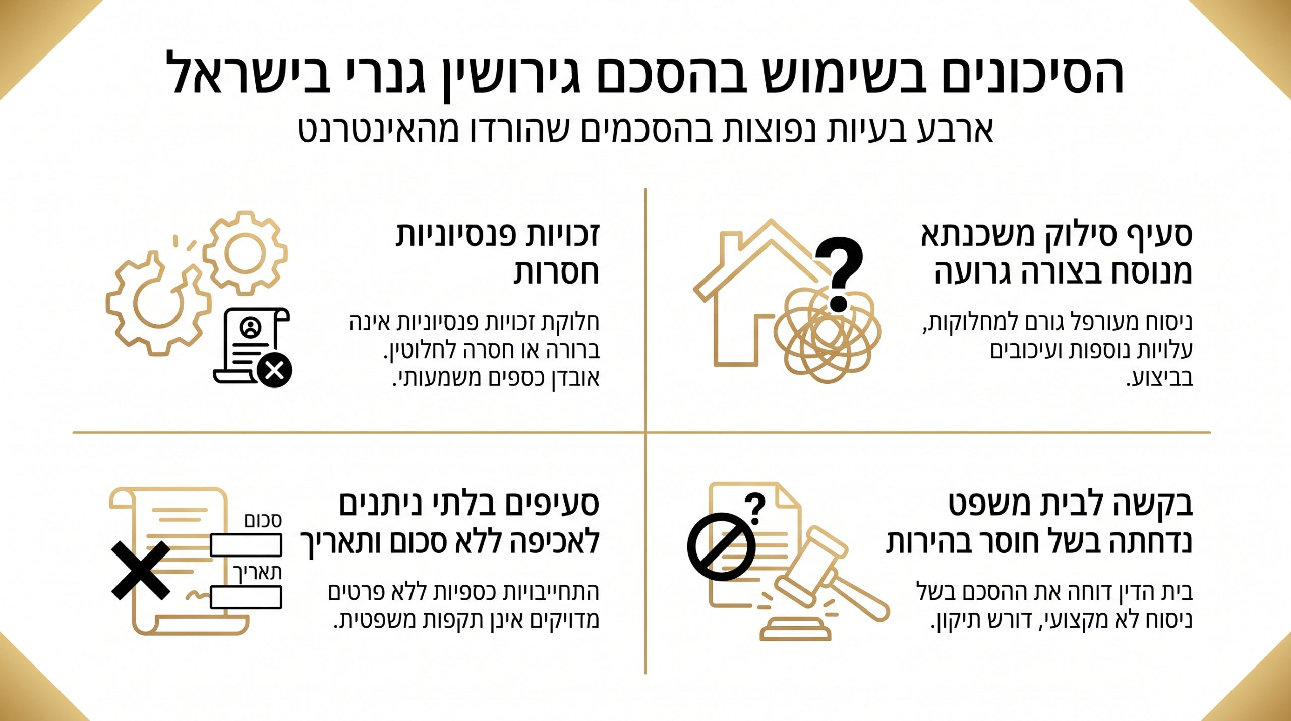 מסמך הסכם גירושין גנרי שהורד מהאינטרנט לצד עט על שולחן עבודה